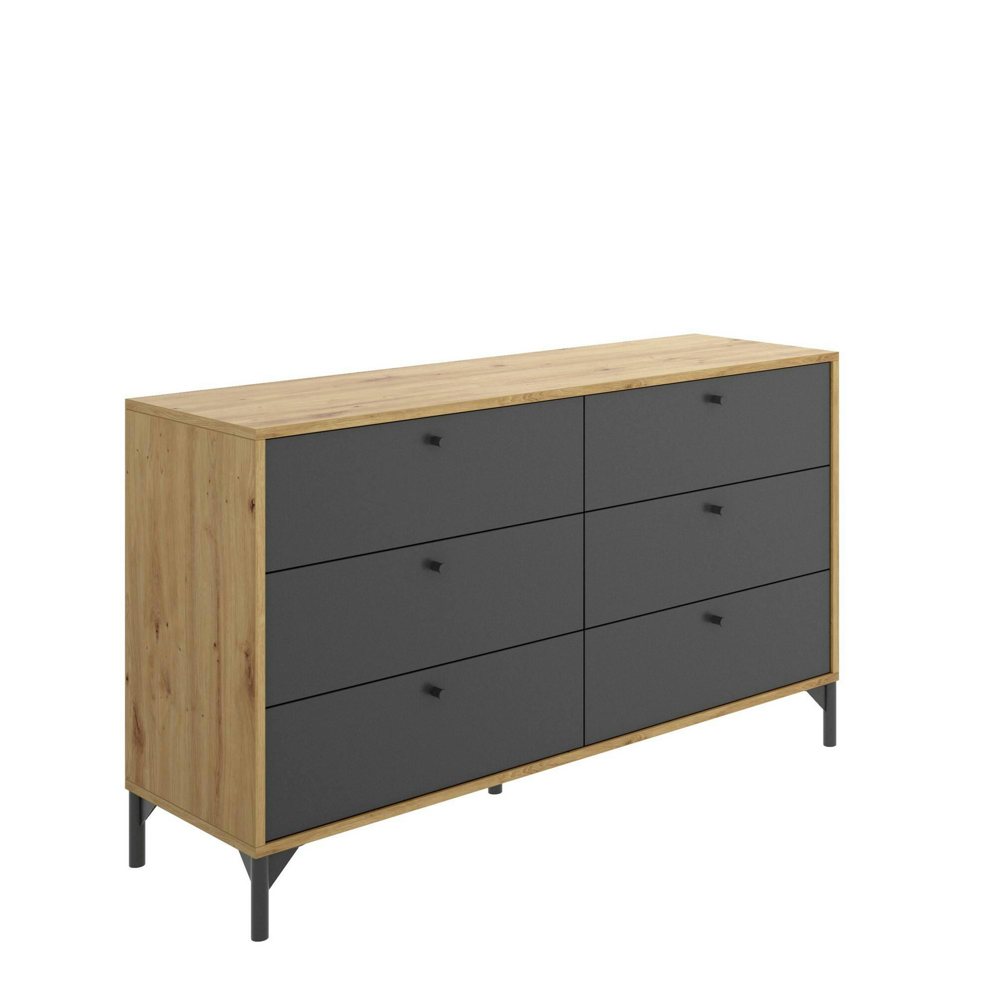 PALAER - Commode effet bois chêne et anthracite