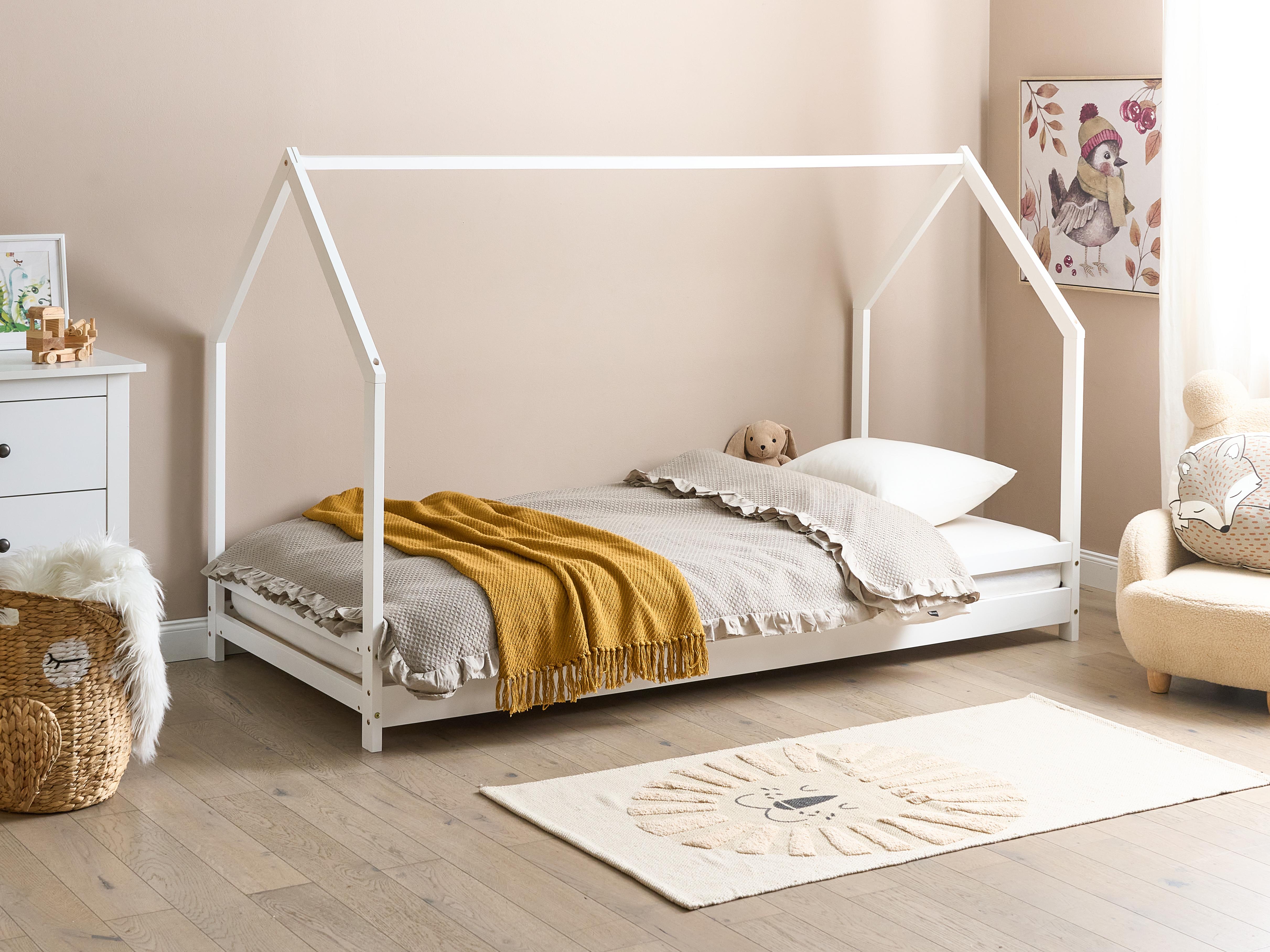 Kids Bed House Pine Wood APPY 90 x 200 cm (EU Single) White