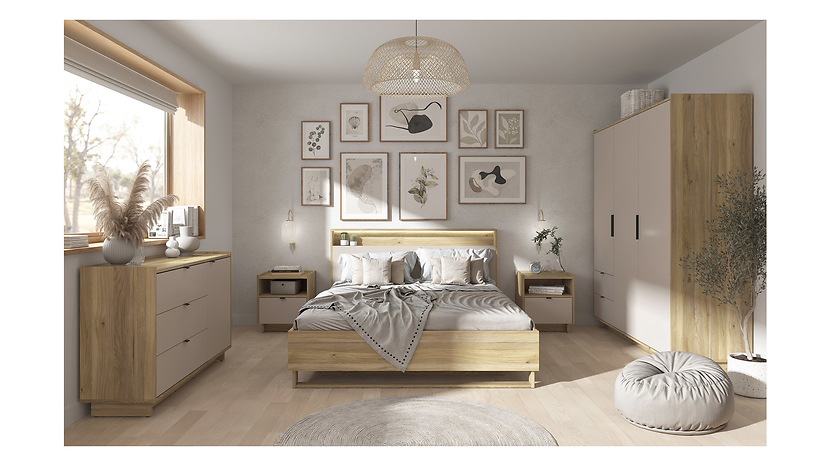 Komoda Dalva 134 cm z drzwiami i 3 szufladami dąb mauvella/kaszmir
