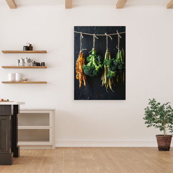 Obraz do kuchni restauracji baru jadalni, Brokuły Fasola na czarnym 20x30