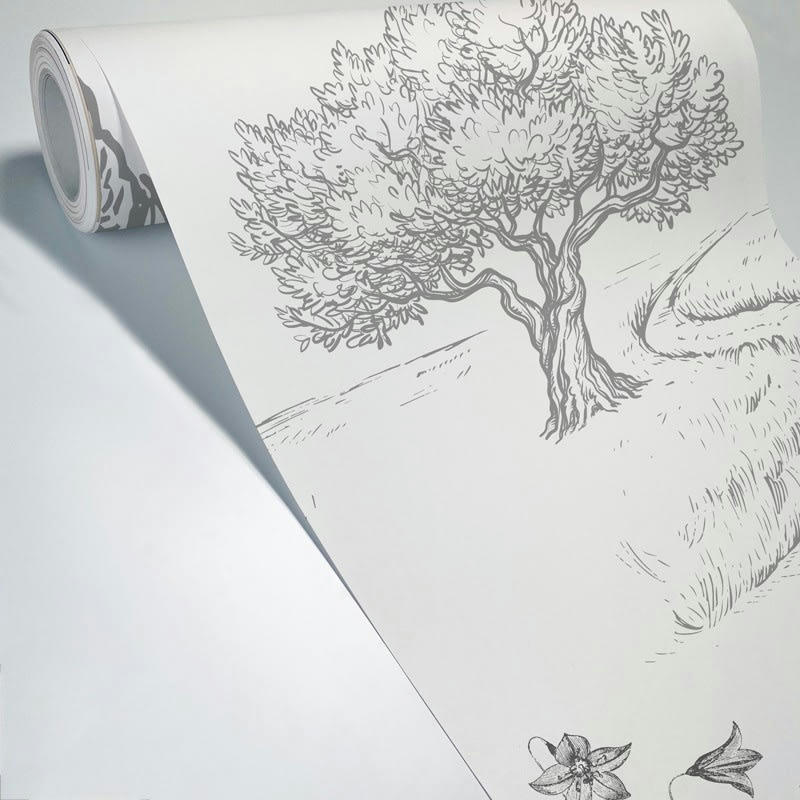 PROVENCE - Papier Peint Panoramique L336xH270cm Gris Paysage Cyprès