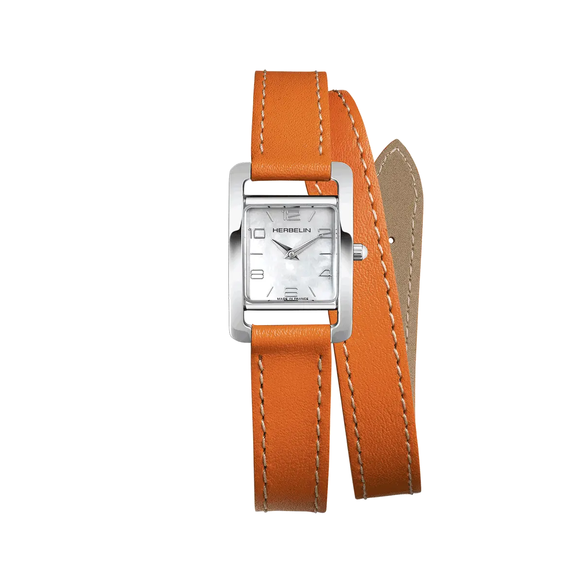 Ve AVENUE – BRACELET DOUBLE – CUIR ORANGE & NACRE