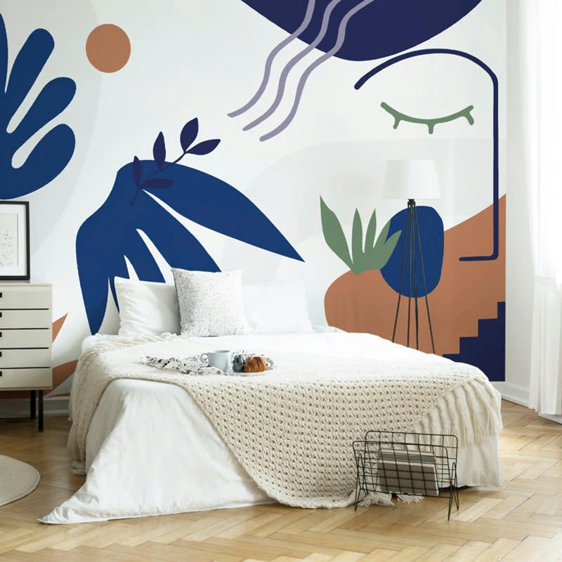 FACE GRAND BLEU - Papier Peint Panoramique L432xH270cm Bleu Géométrique