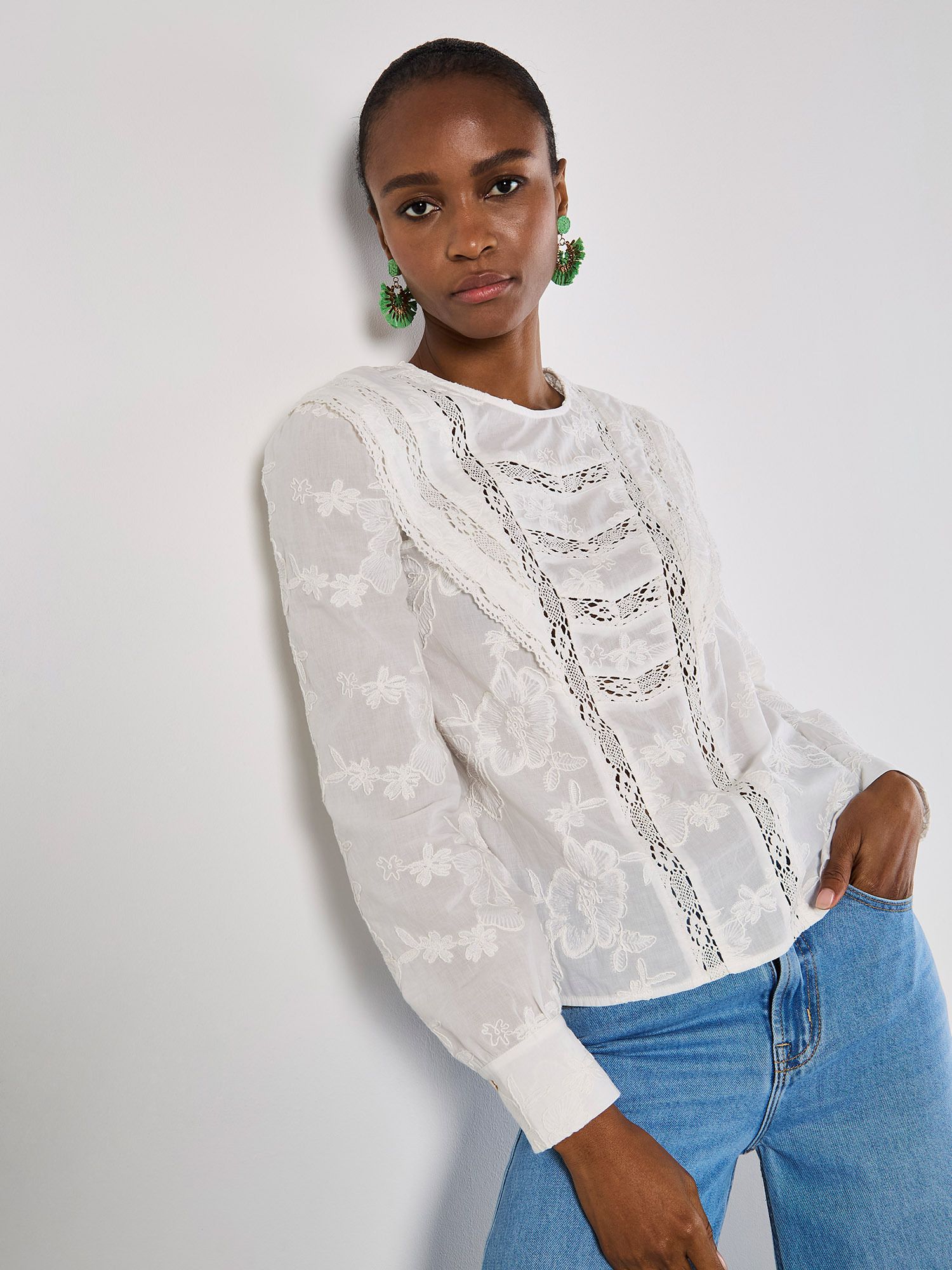 Apricot Cotton Embroidered Ruffle Shirt