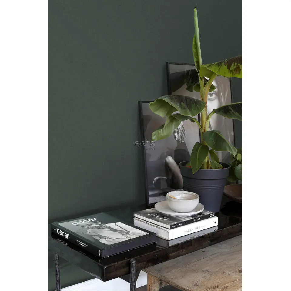 ESTAhome behang linnenstructuur donkergroen - 53 cm x 10.05 m