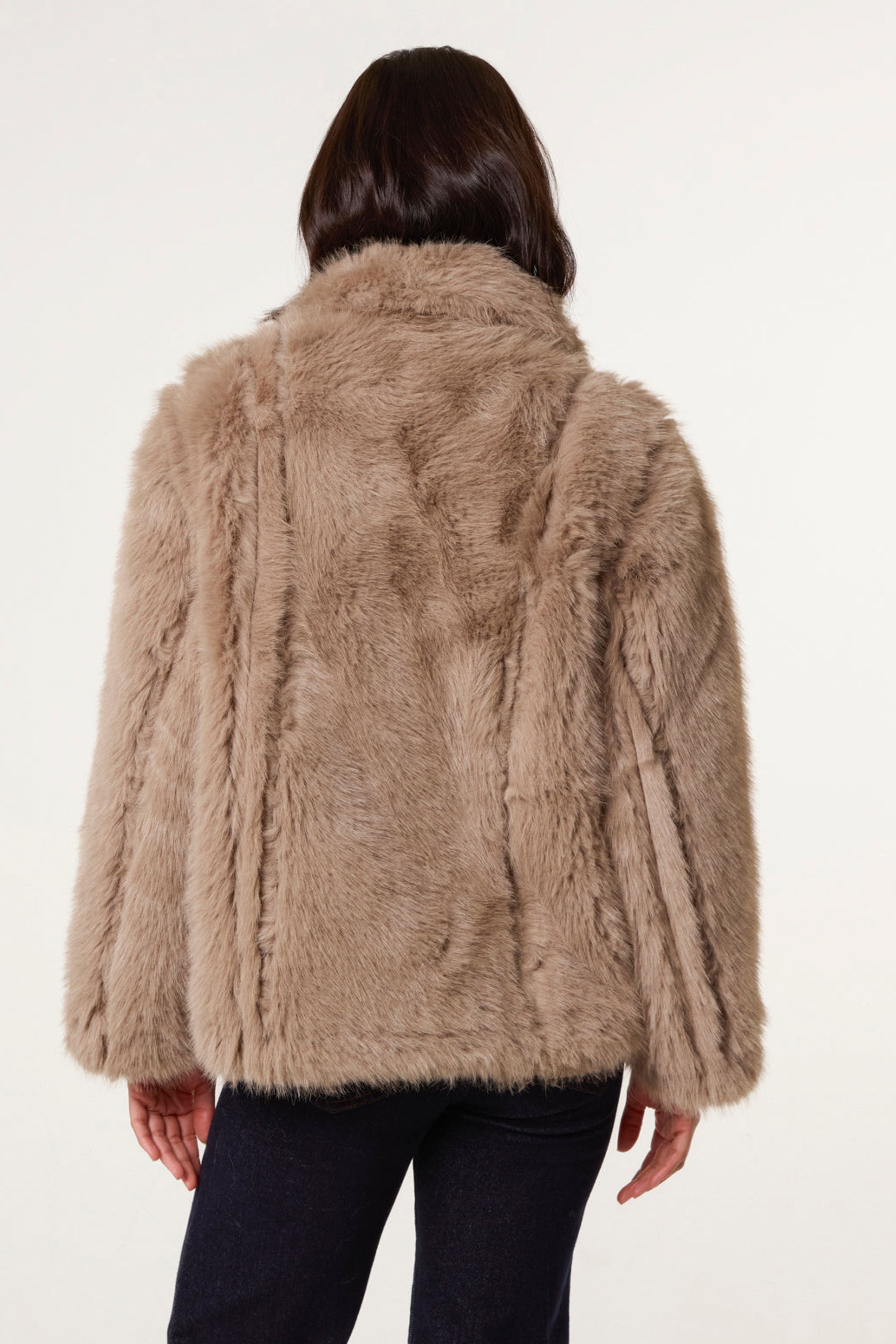 Blue Vanilla Camel Reversible Short Faux Fur Coat