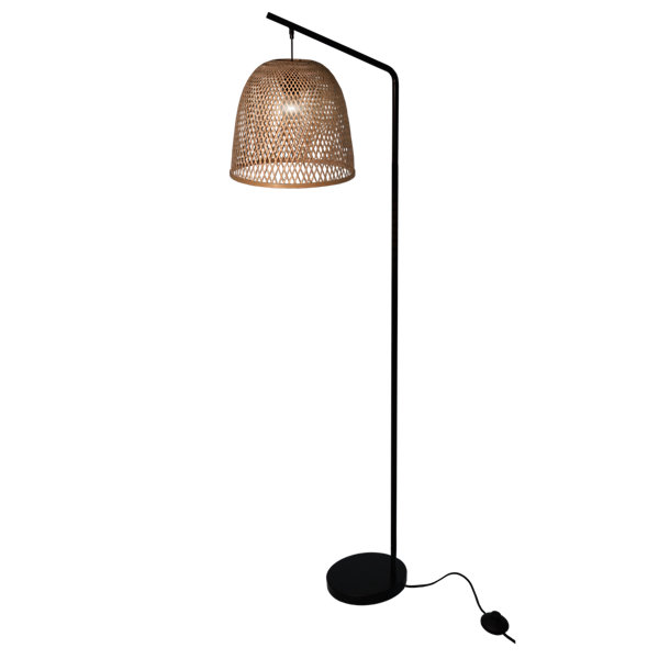 Lampadaire Calume E27 28W IP20 L.32xH.170xP.48cm métal noir et fibre naturelle GoodHome