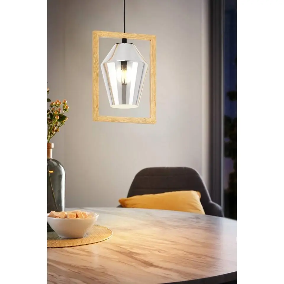 EGLO Viglioni Hanglamp - E27 - Hout/Glas - Zwart/Bruin