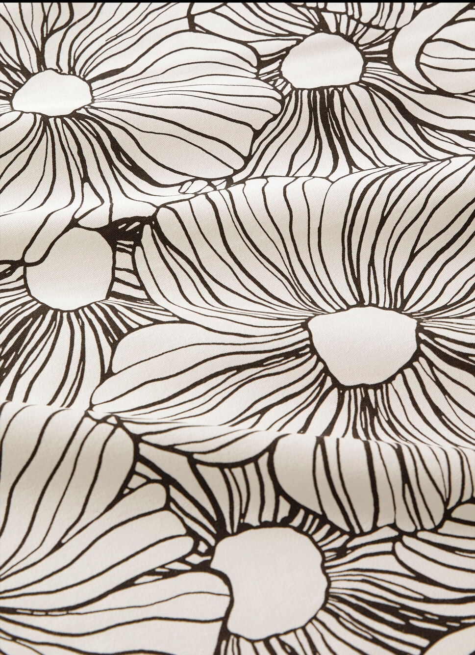 NAPPE EN TWILL DE COTON IMPRIMÉ FLEURS ANTI-TACHES BLANC NOIR