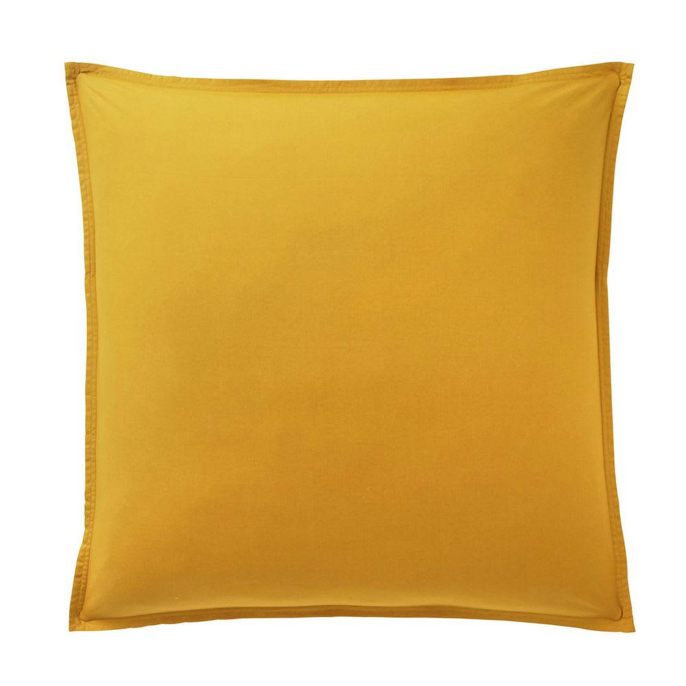 - Taie d'oreiller percale de coton lavé jaune 65x65 cm