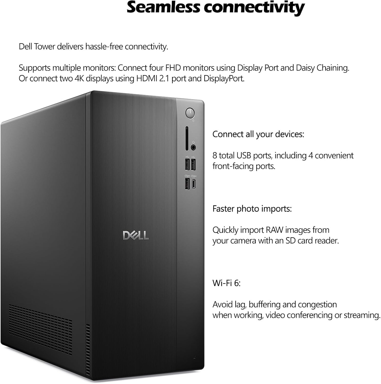 Dell Tower PC Ect1250 Desktop Computers for Home & Business  14th Gen Intel 4-Core Processor  16GB DDR5 RAM  512GB PCIe SSD  WiFi 6  Bluetooth  DisplayPort  HDMI  Type-C  Windows 11 Pro