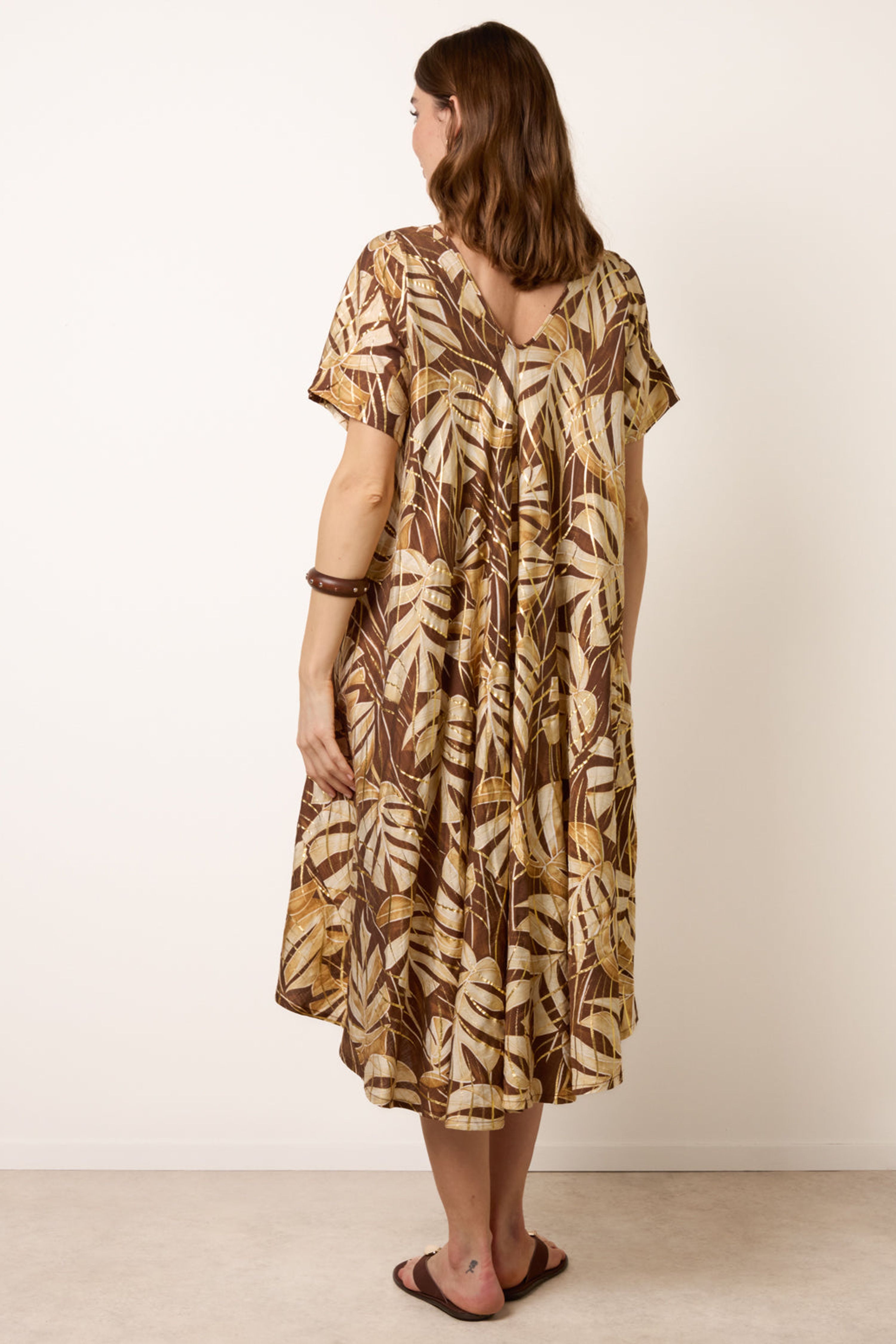 Blue Vanilla Brown Topical Print Kimono Style Oversized Dress