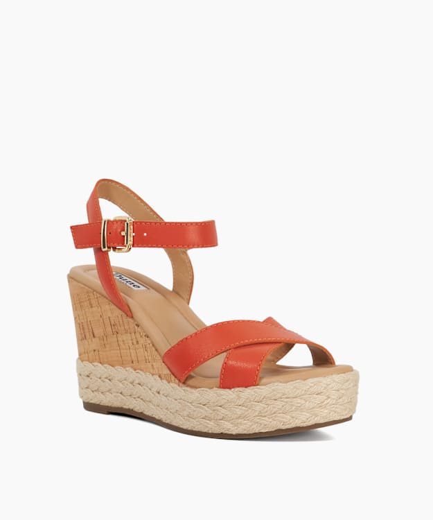 Kindest Orange - Cork And Woven Wedge Sandals