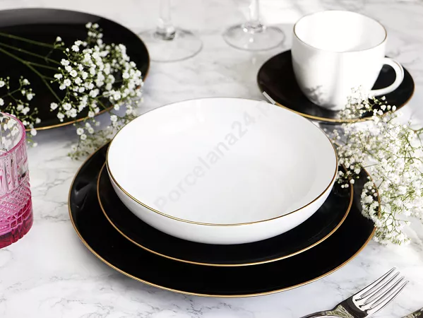 Serwis obiadowo - kawowy na 6 osób (30 el) Bogucice - Black & White Gold 1207