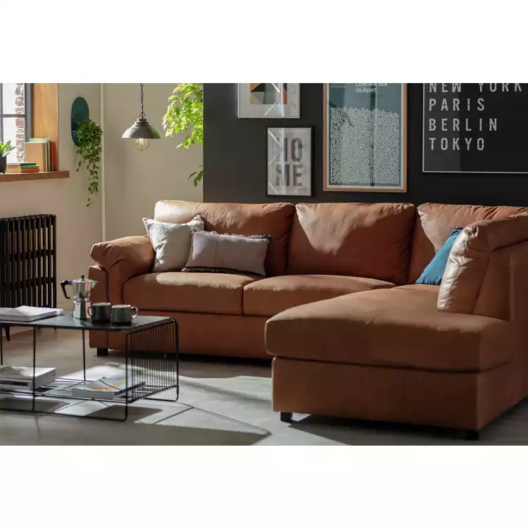 Habitat Florence Leather Right Hand Corner Chaise Sofa - Tan