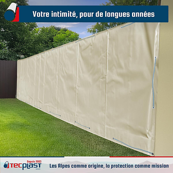 Bâche Brise Vue Blanc Crème 2x3 m - Garantie 5 ans TECPLAST - LP506BV - Brise vent occultant en PVC - Pare vue jardin