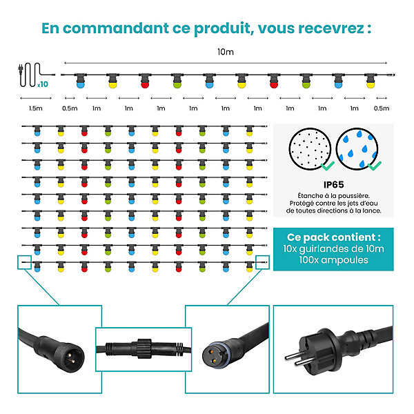 Kit Guirlande Guinguette 100m IP 65 Multicolore