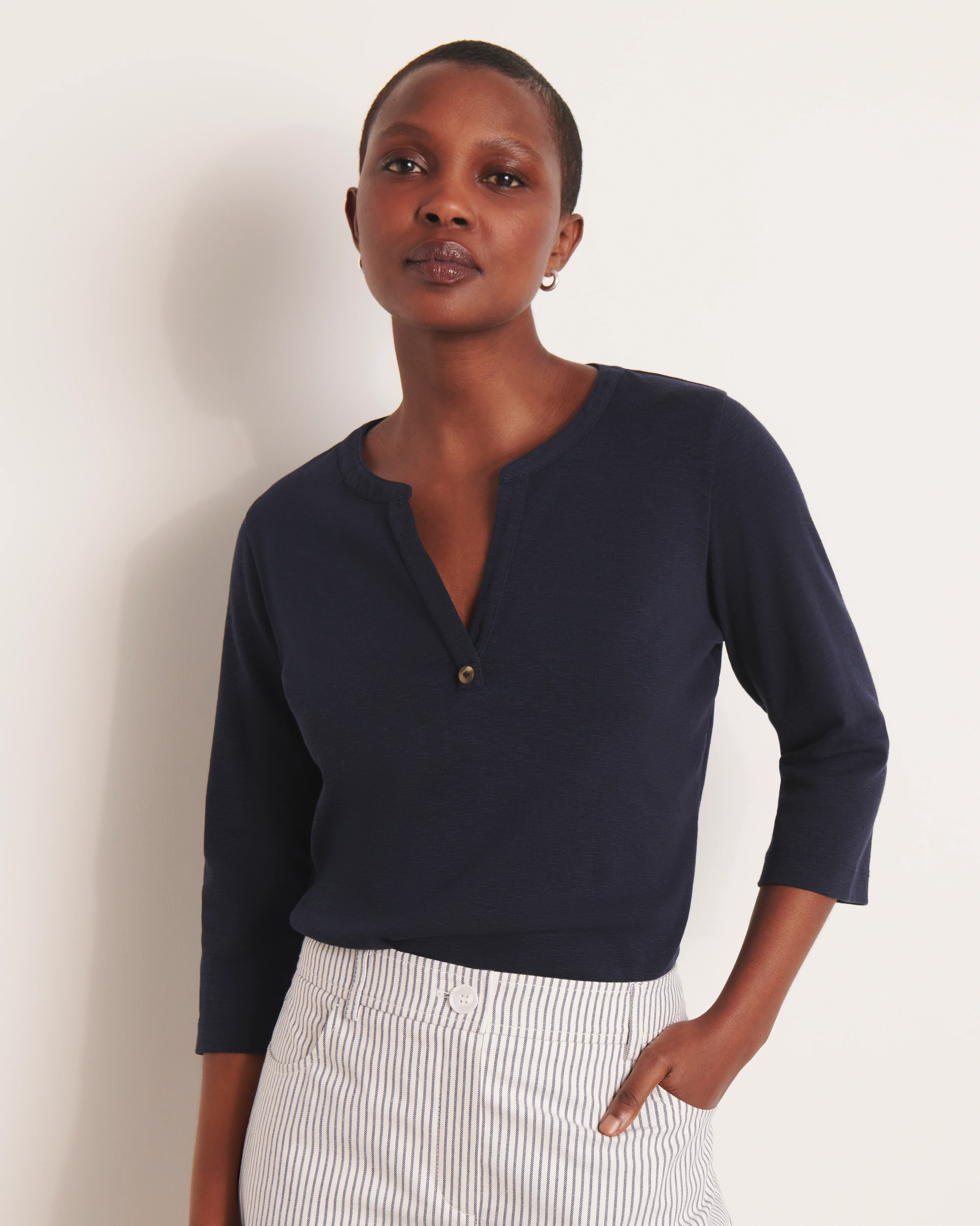 Tee-shirt bleu marine col tunisien TRIPOLI/13069/317