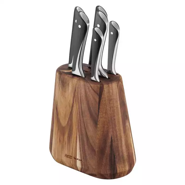 Tefal Jamie Oliver 6pc Knife Set with Acacia Wood Block