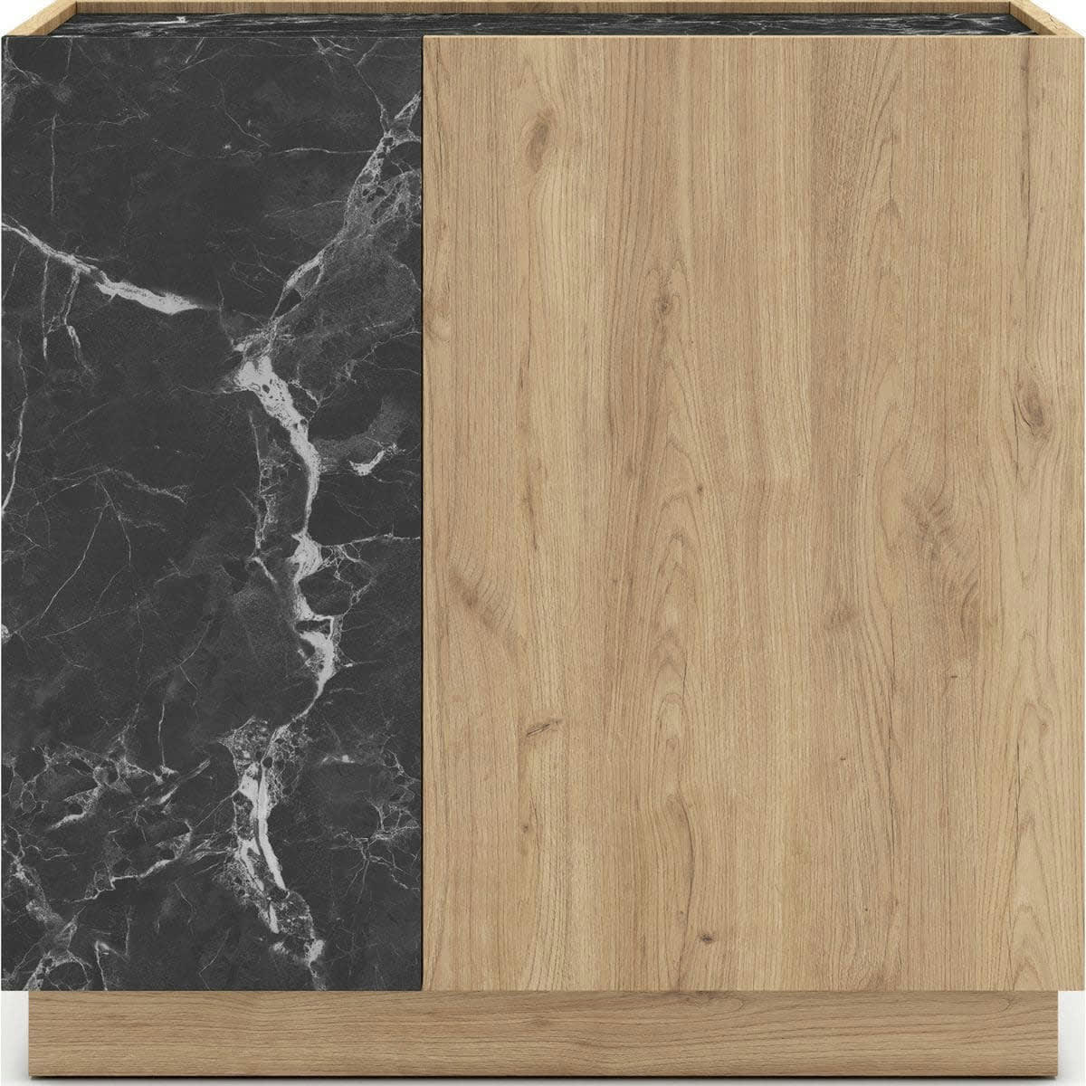 DILAN - Buffet 2 portes effet bois et marbre noir 80 cm