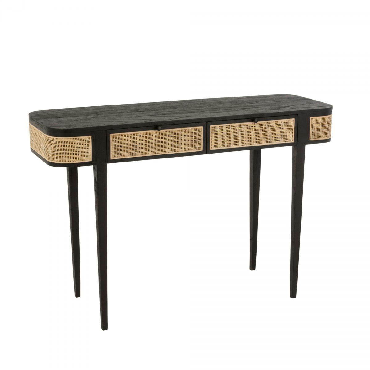 DAISY - Console 2 tiroirs en rotin et bois noir