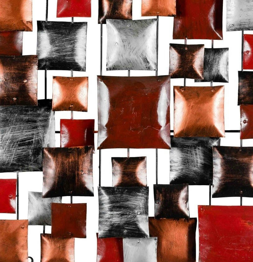 BIG-BEL - Décoration murale en métal, square cuivre rouge argent 50x50