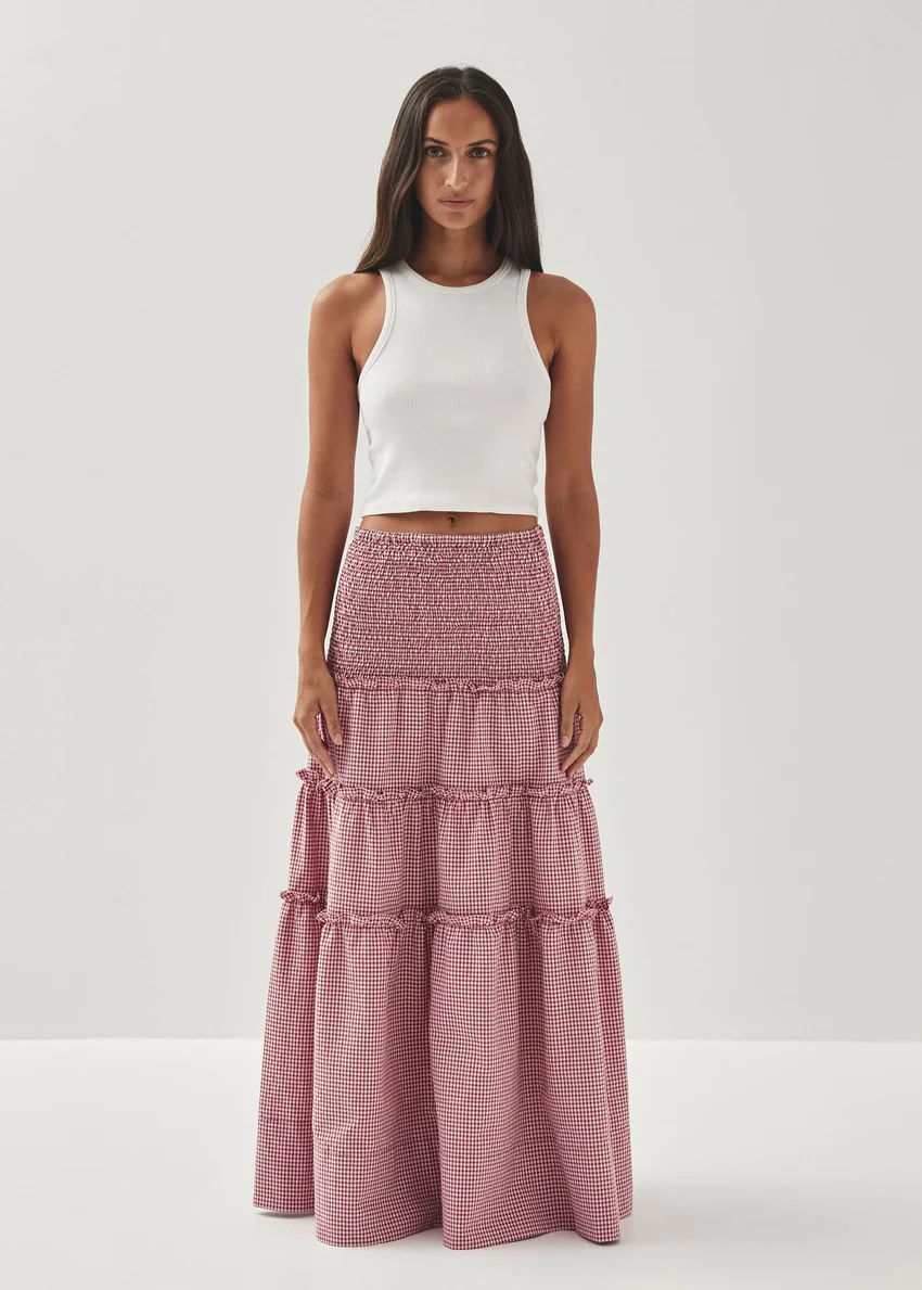 Atenea Checks Burgundy Skirt