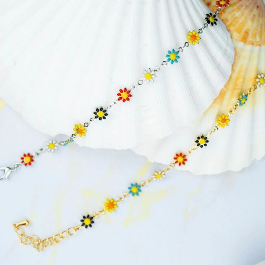 The Colourful Aura Colourful Daisy Sun Flower Indie Boho Daisy Floral Charms Summer Anklet