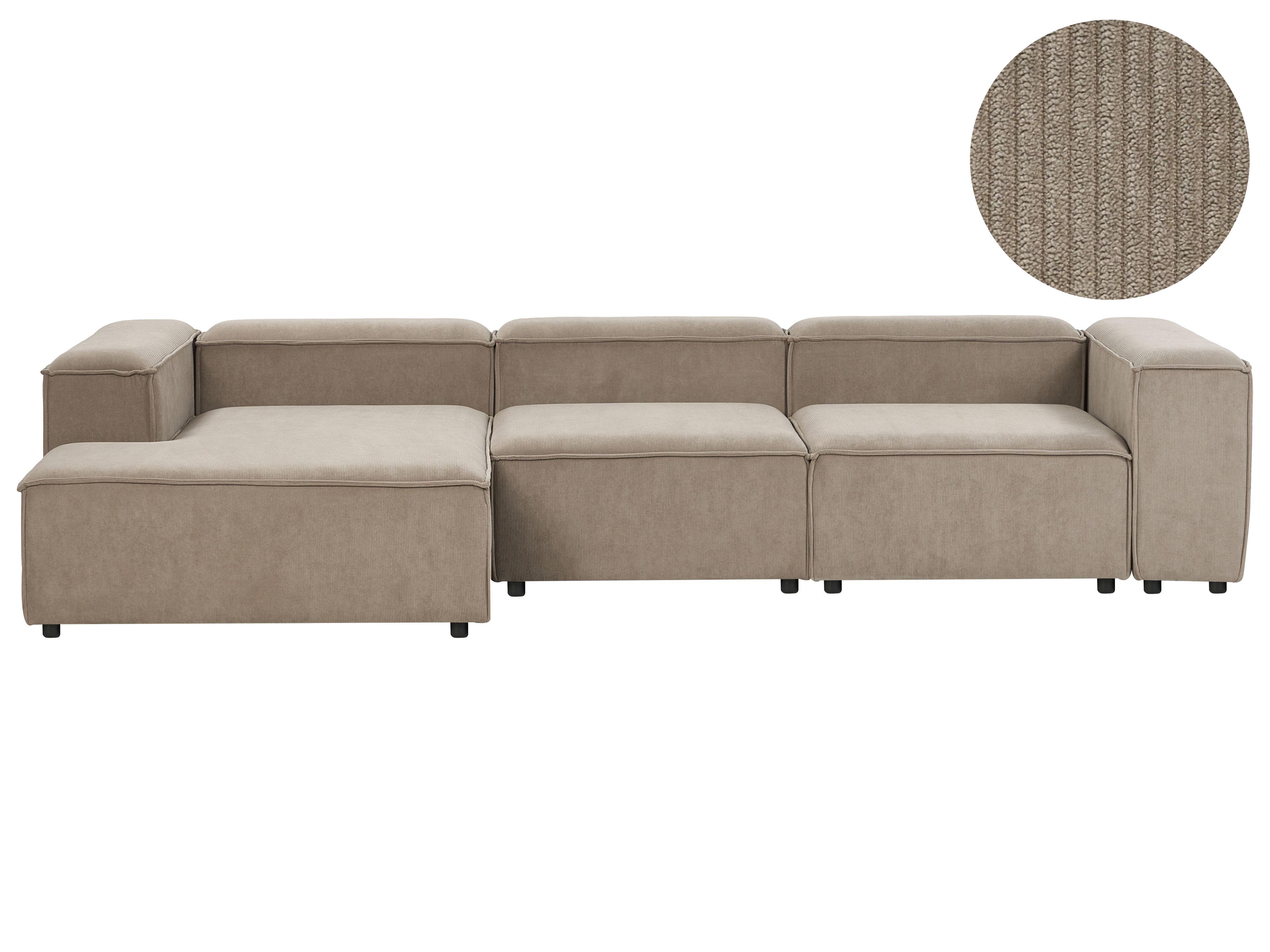 Modular Corner Sofa 3 Seater ARDAL Corduroy Light Brown with Ottoman Right Hand