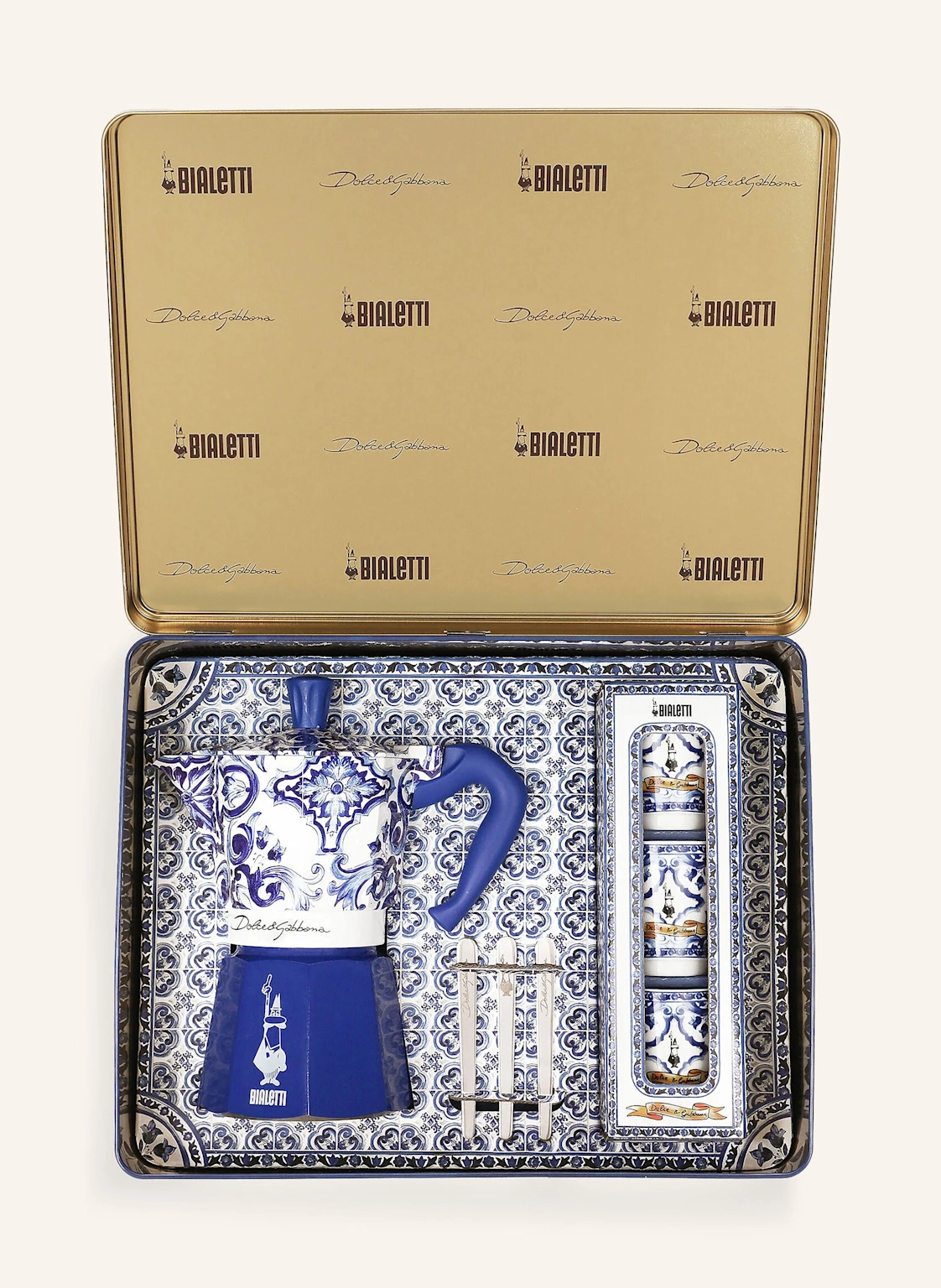 DOLCE & GABBANA CASA 7-tlg. Set: Espressokocher, Becher und Ruhrstäbchen