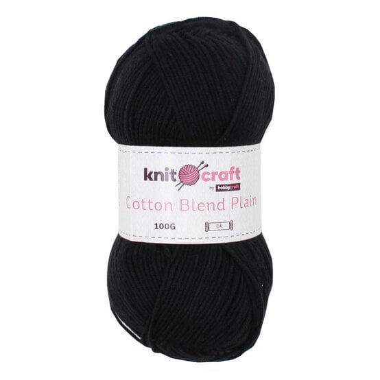 Knitcraft Black Cotton Blend Plain DK Yarn 100g