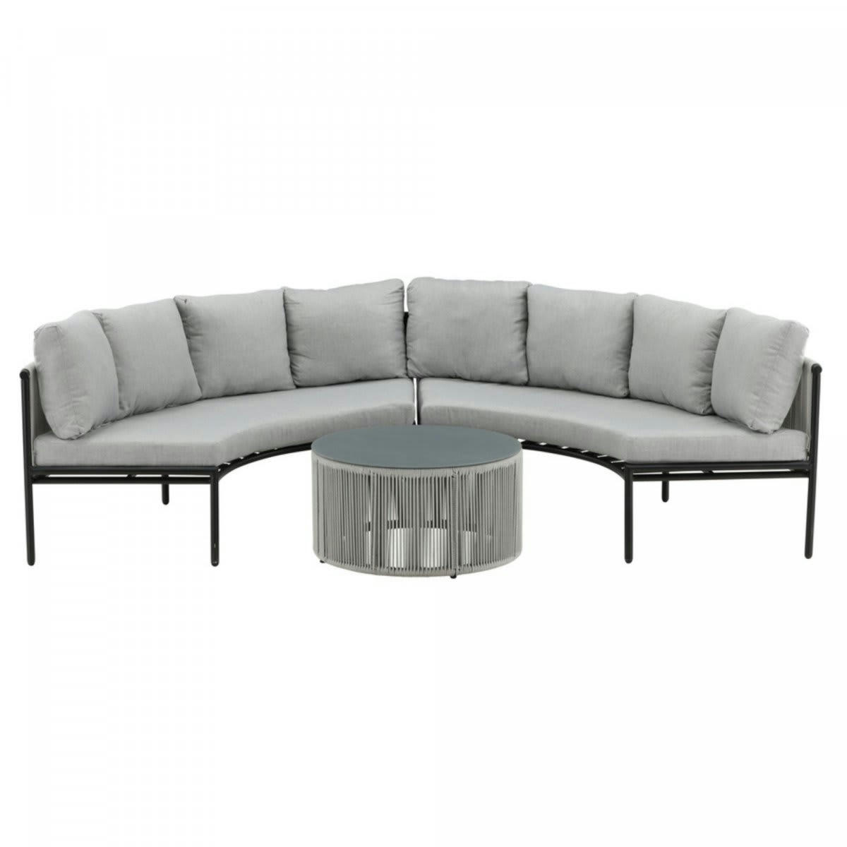 TOMAR - Salon de jardin moderne demi cercle en tissu gris