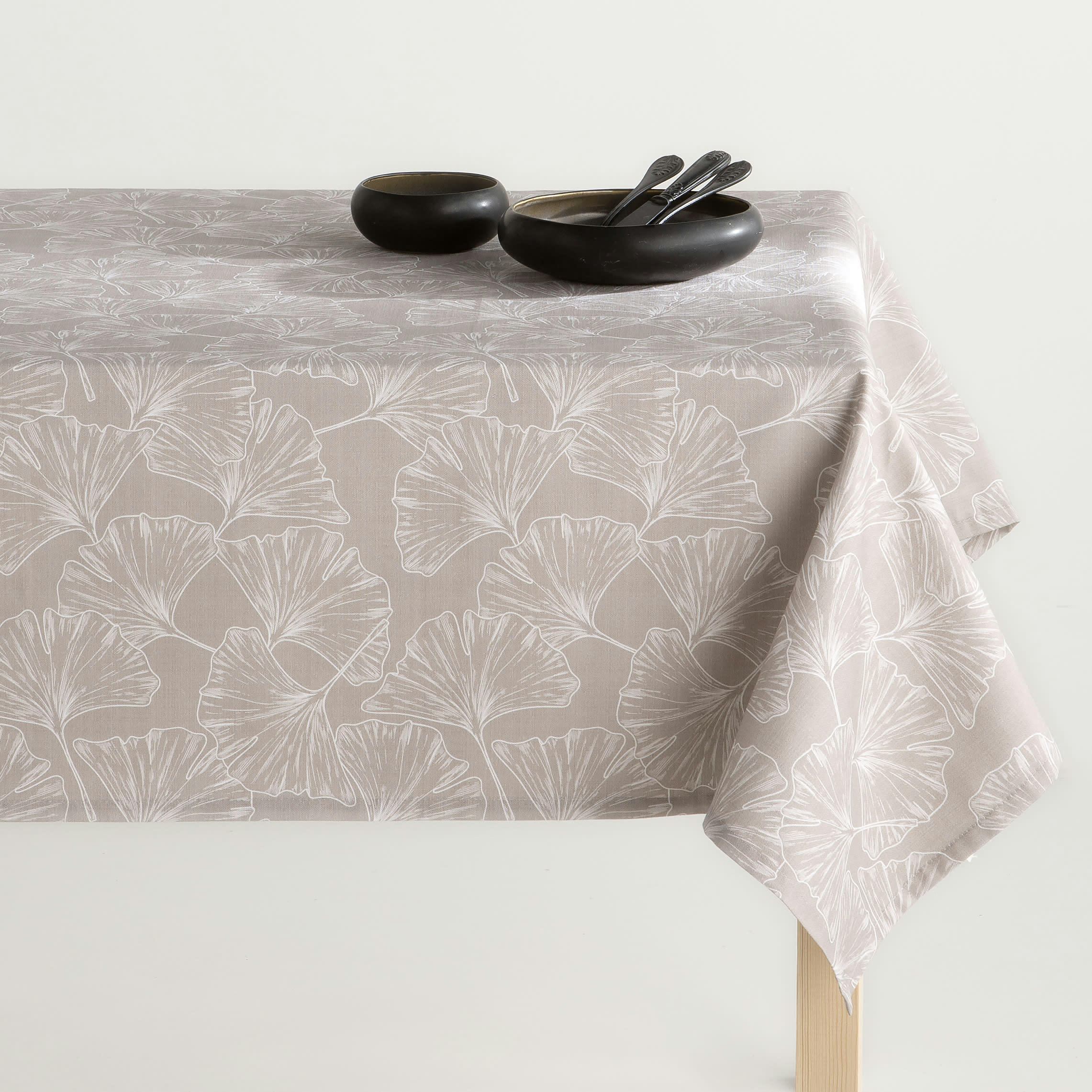 DAVOS NATURAL - Nappe en coton biologique antitâche imprimée naturel 140x300 cm