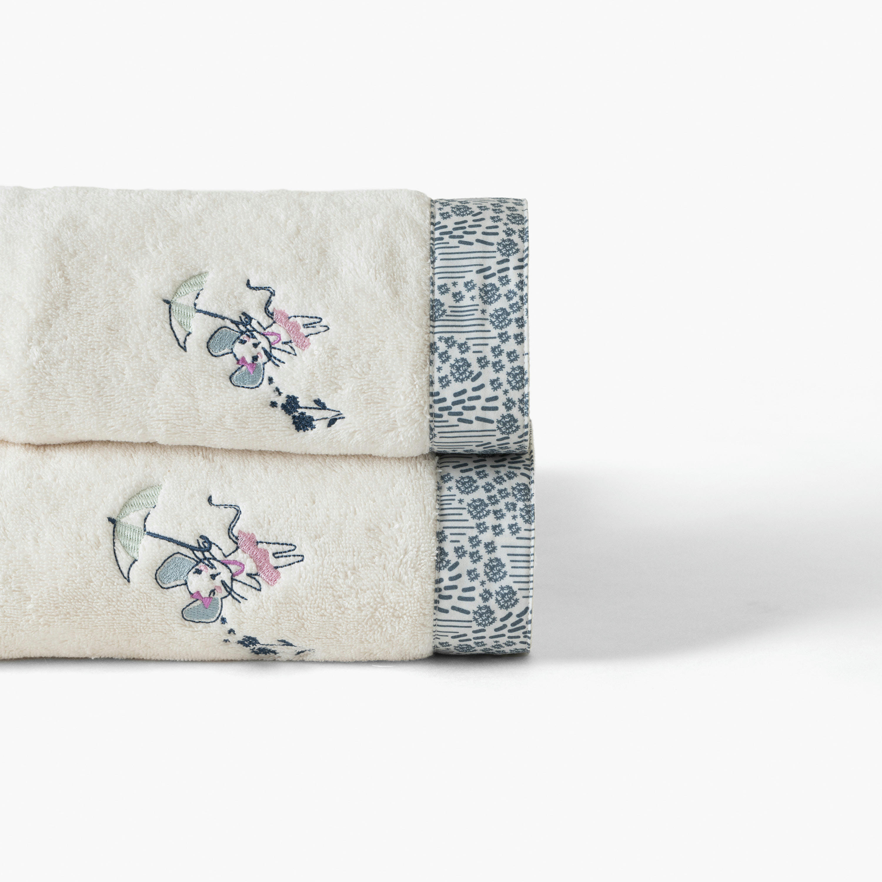 DANDINE - Serviette de toilette coton bio bouclette brodé blanc 50 x 90 cm