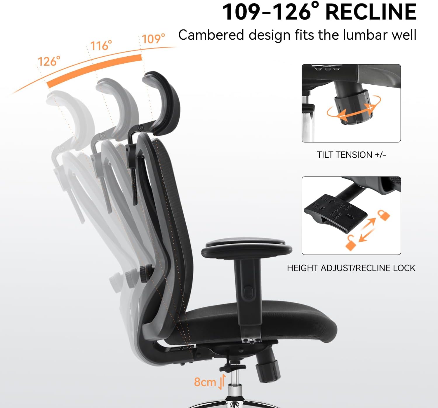 SIHOO M18 Upgraded Wheels Office Chair Ergonomic Desk Chair, Breathable Mesh Design High Back Computer Chair, Adjustable Headrest and Lumbar Support (Light Black)