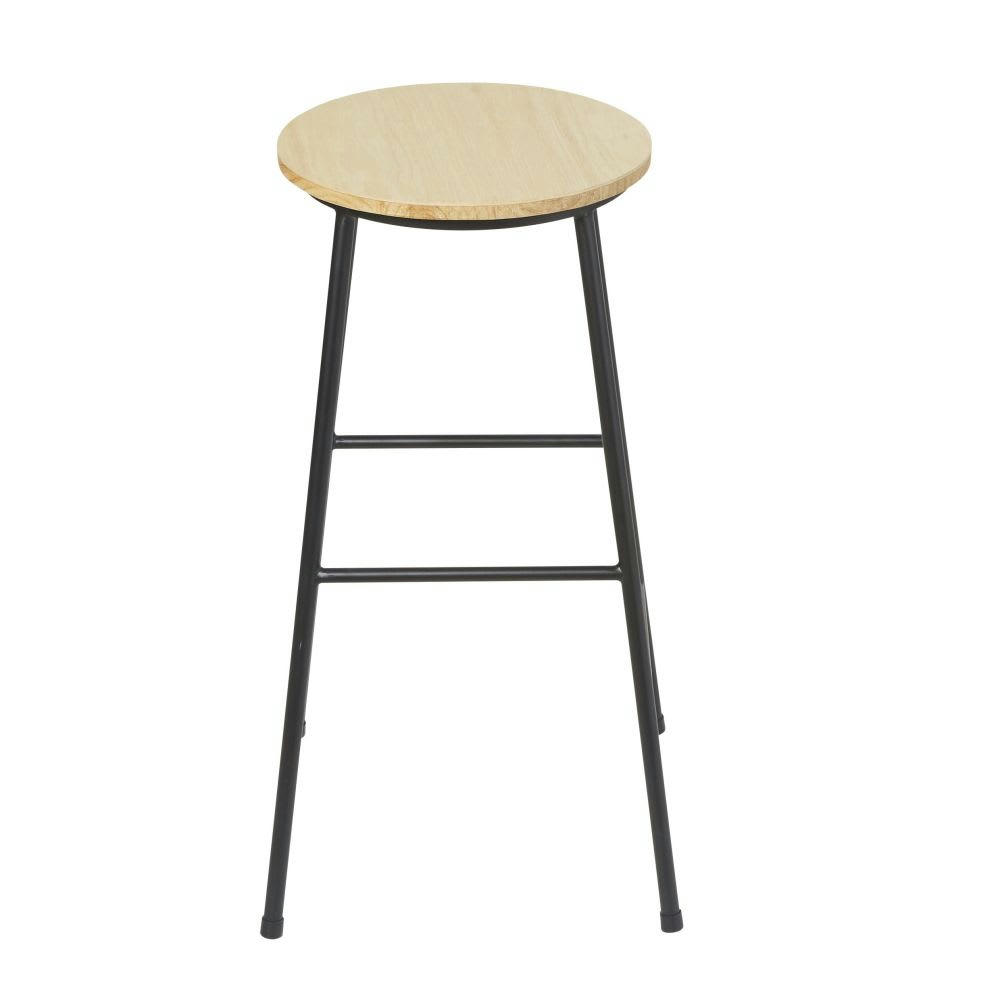 Stan - Tabouret de bar industriel en bois de sapin et métal noir H64