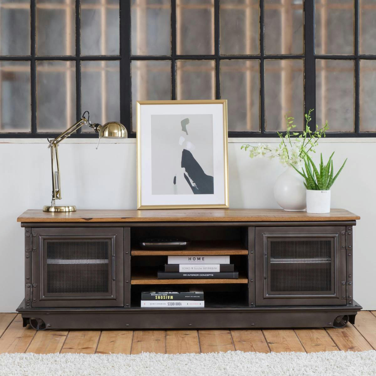 LAZARE - Meuble TV en métal marron 147 cm