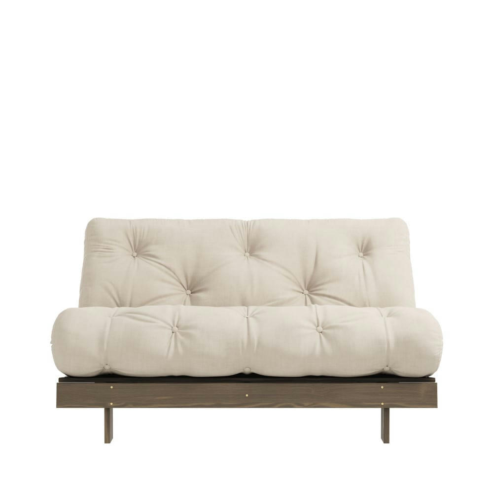 ROOTS - Canapé convertible 140x200cm en bois foncé et tissu beige 2 places