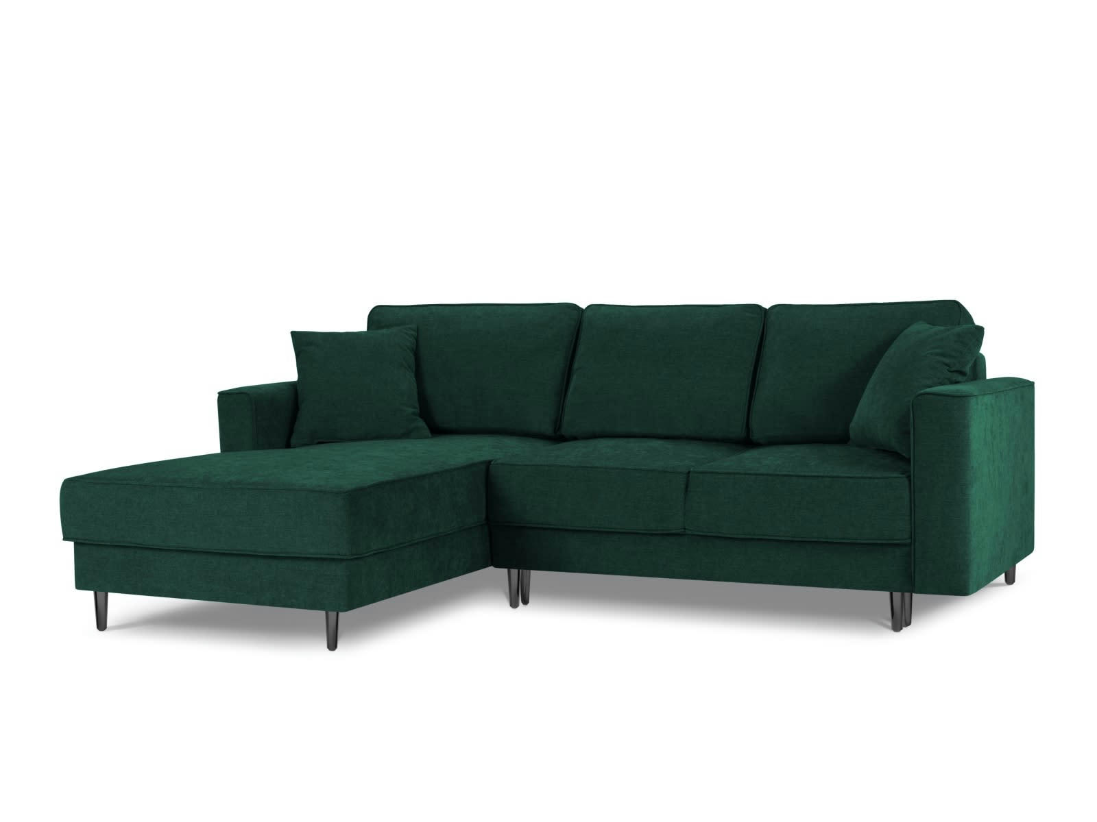 DUNAS - Canapé d'angle convertible 4 places en tissu structuré vert bouteille