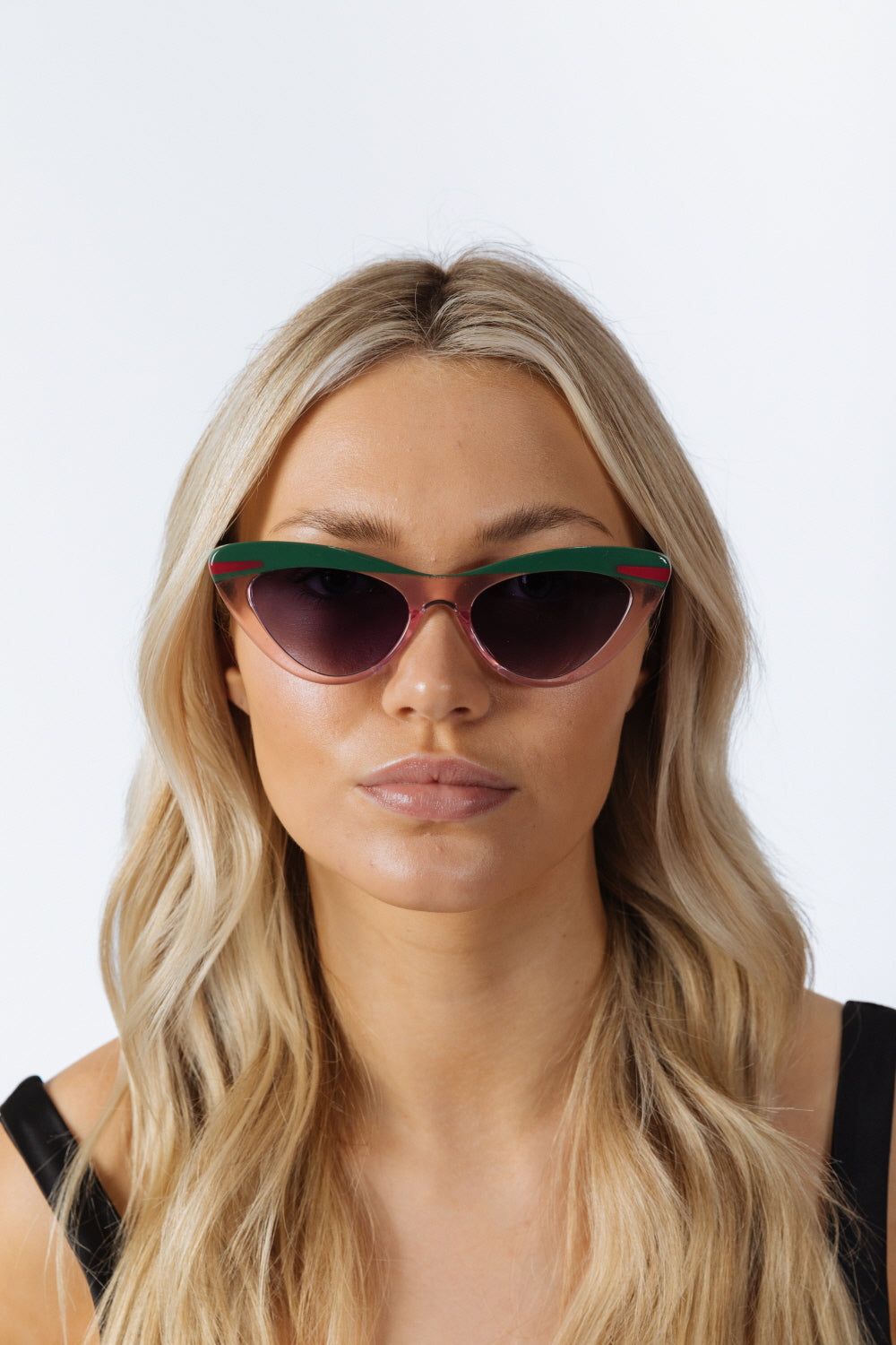 SVNX Two Tone Cat-Eye Sunglasses in Pink Green
