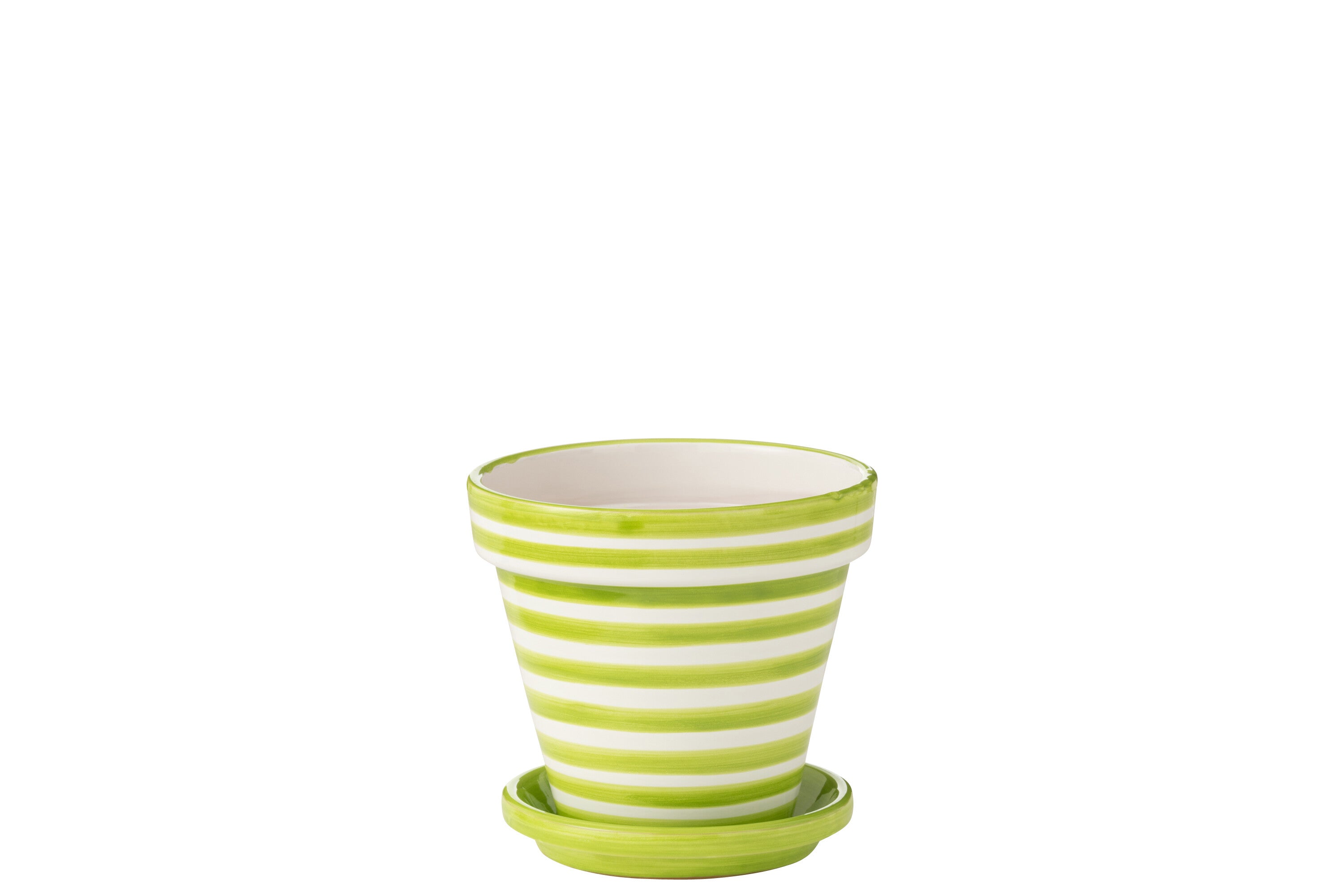 J-Line bloempot Granada Stripes Handmade   Painted - keramiek - groen - medium - Ø 27 cm