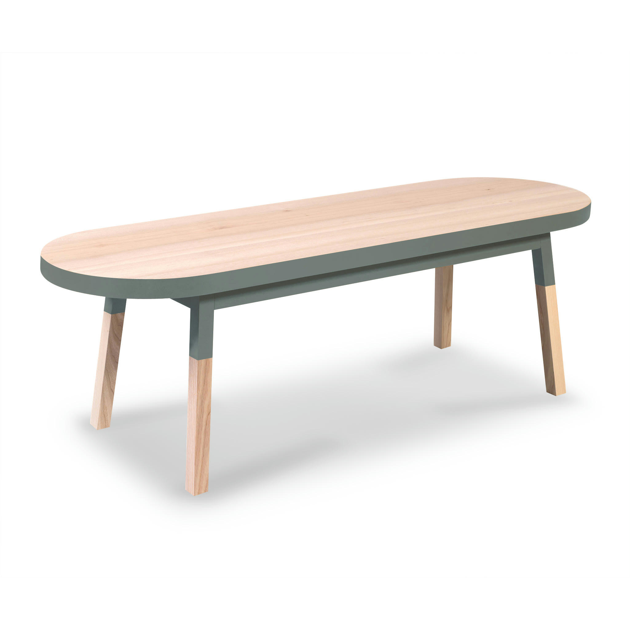 EGEE - Table basse banc 140 cm, 100% frêne massif bleu gris lehon