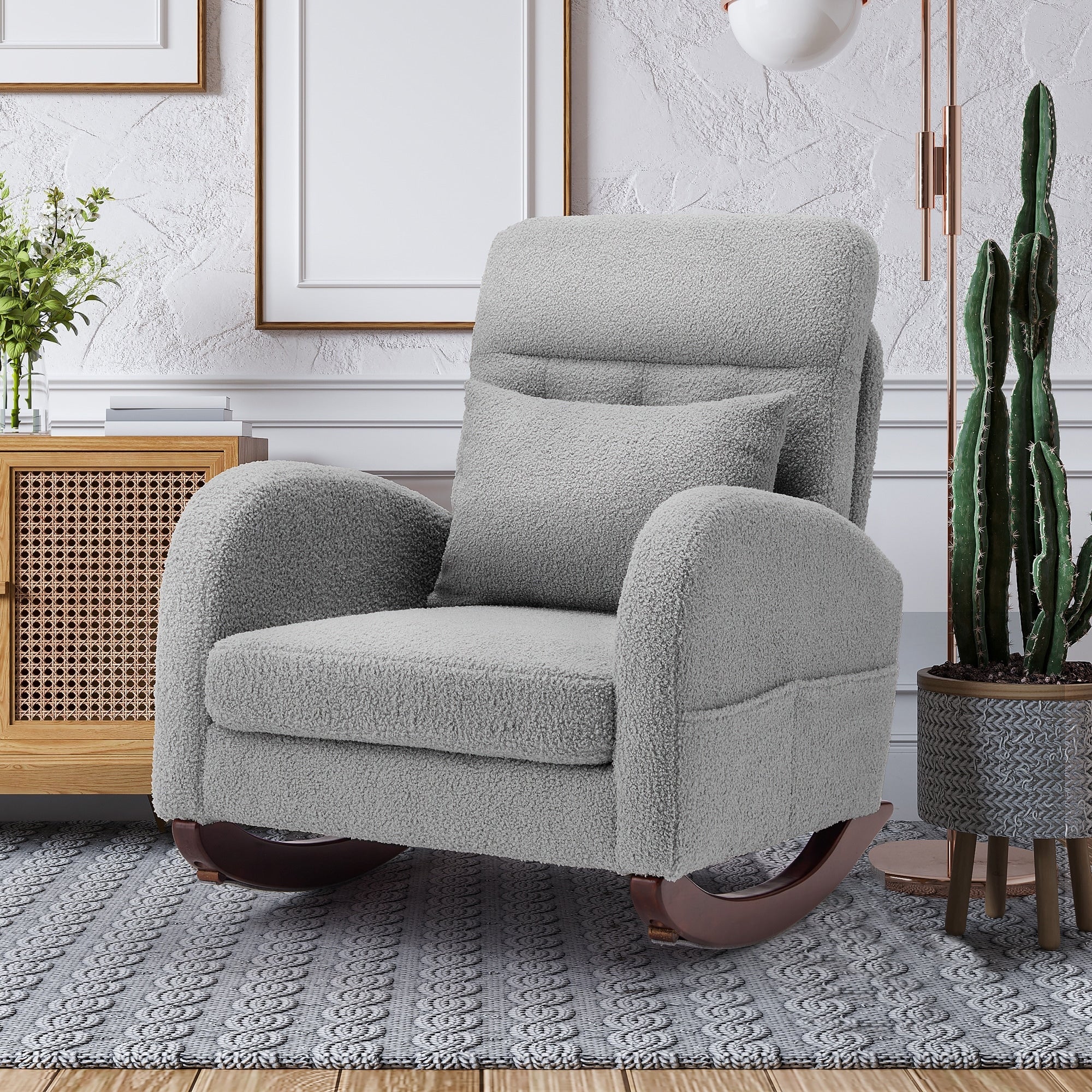 EROMMY Rocking Chair Indoor, Glider Chair with Pillow and Blanket, Living Room, Bedroom & Baby Room, Pink/ Beige/Gray