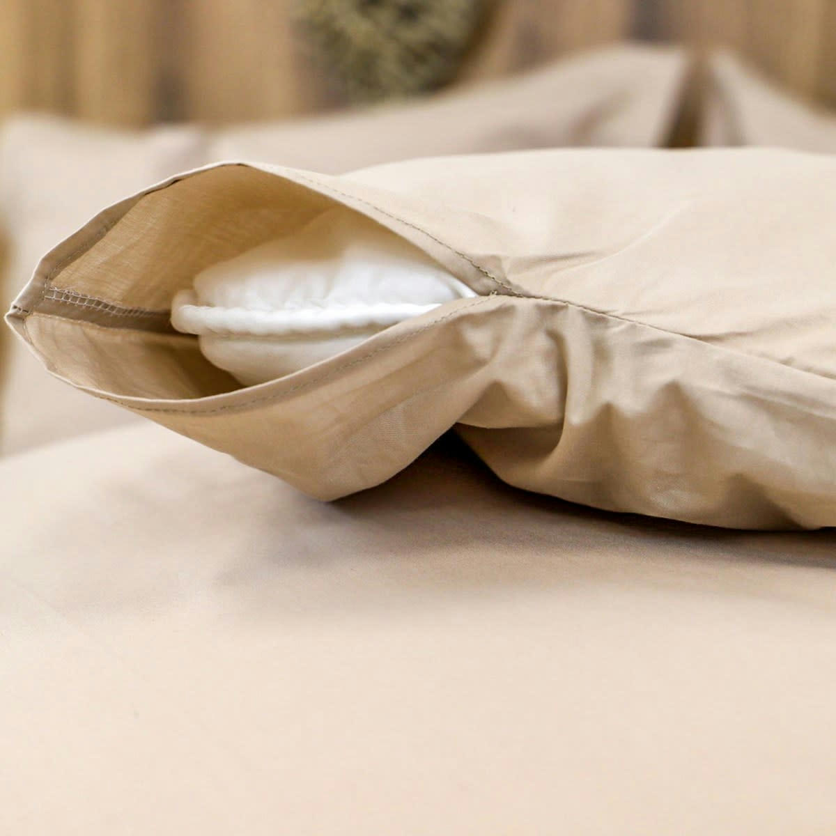 HDC DESIREE - Housse de couette 200 fils en percale de coton beige foncé 140x200 cm