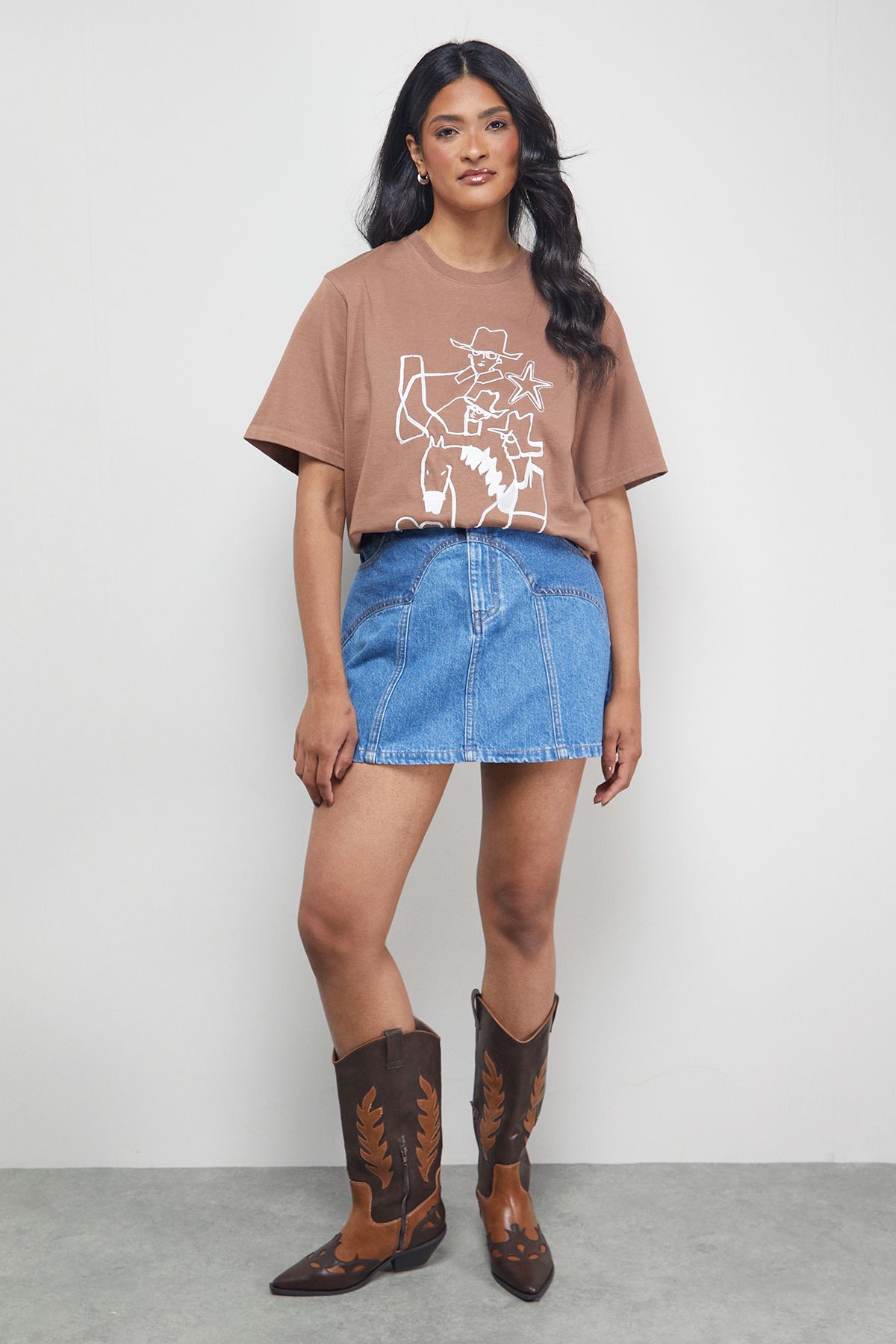 Warehouse Tony Two Tone Denim Mini Skirt