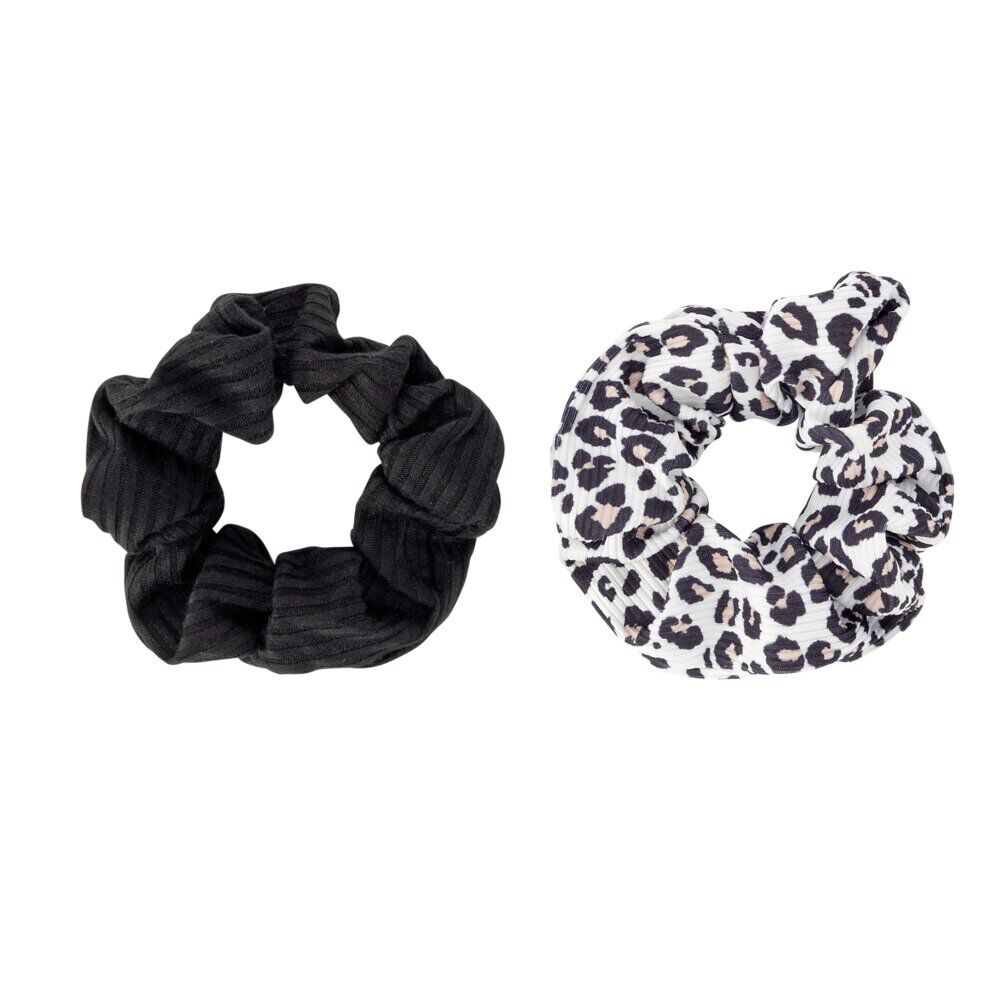 Chouchou en tissu x2 uni et léopard Ø11cm (2 modèles)