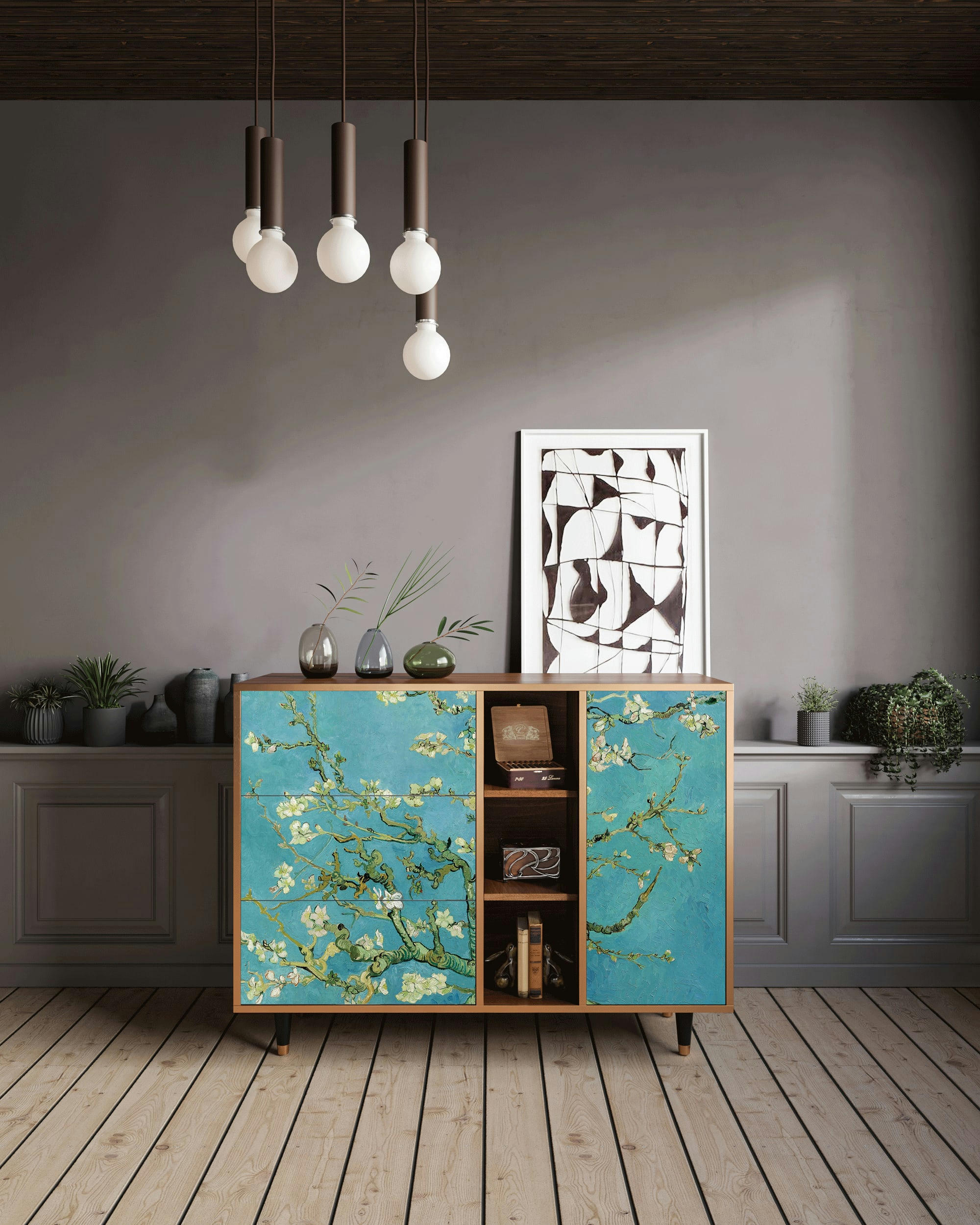 ALMOND BLOSSOM BY VAN GOGH - Buffet  bleu 3 tiroirs et 1 porte L 125 cm