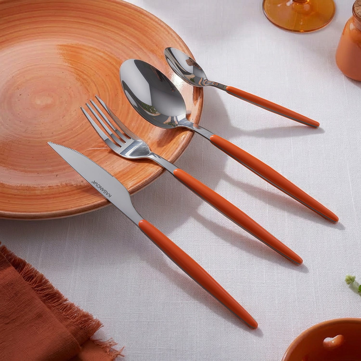 Set 16 posate acciaio inox manico arancione Marea