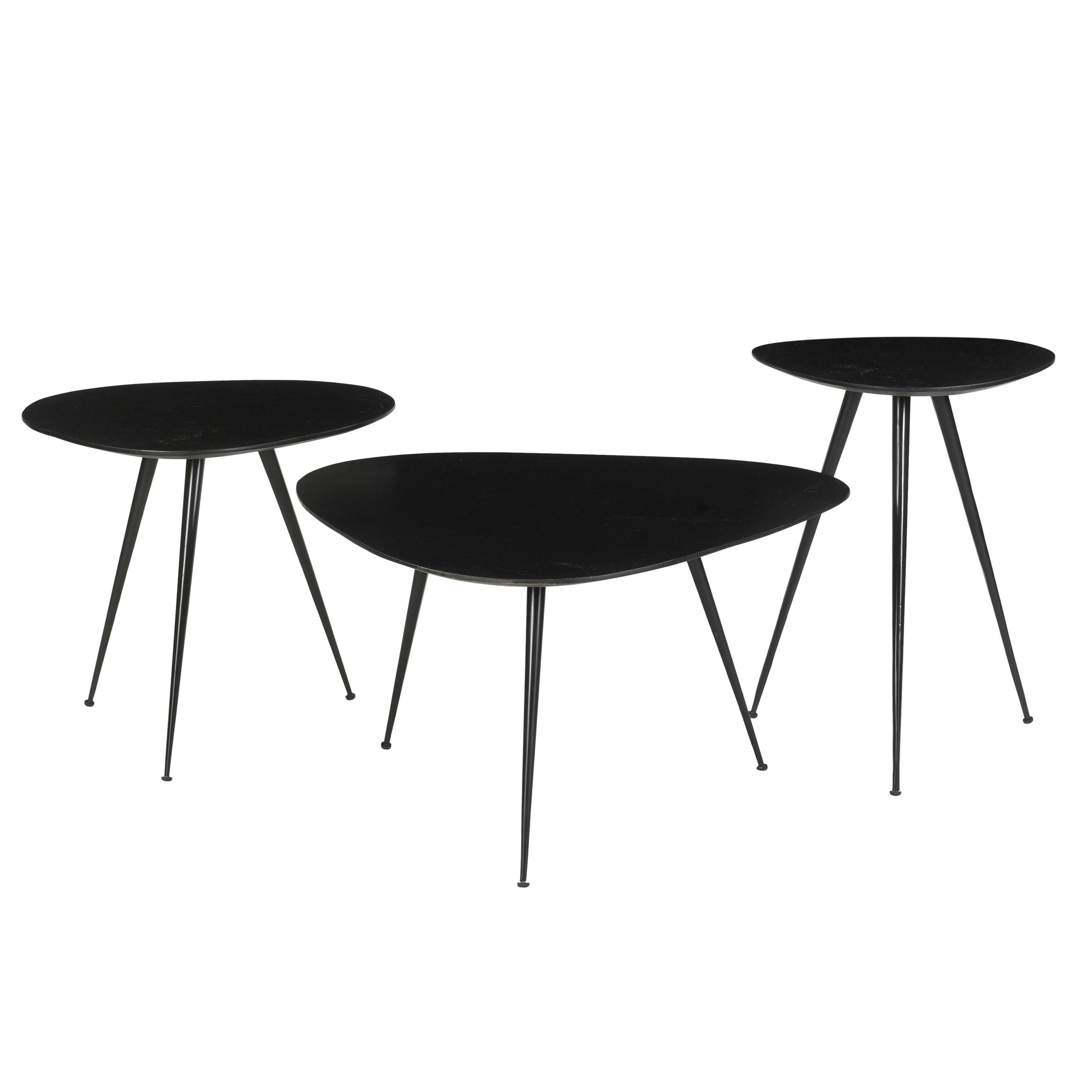 LOUANE - LOUANE-Set de 3 Tables basses gigognes Manguier teinté noir et métal