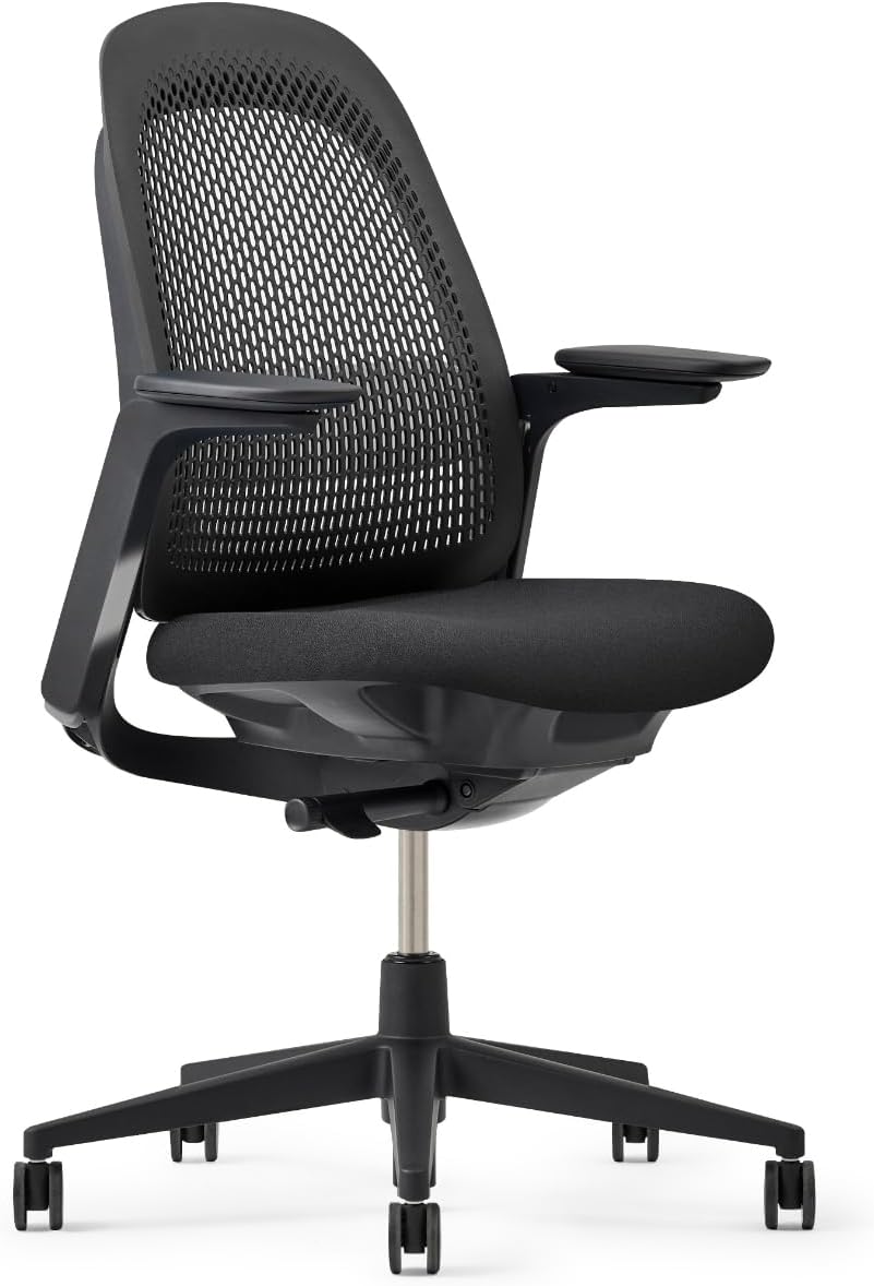 Haworth Breck Office Chair - Ergonomic Desk Seat with Height-Adjustable Lumbar Support, Black Trim, and 4D-Arms (Coal)